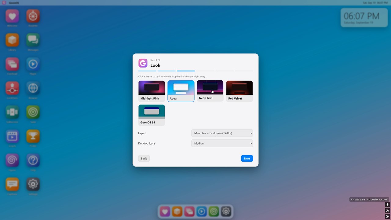 GoonOS Aqua theme (macOS layout)